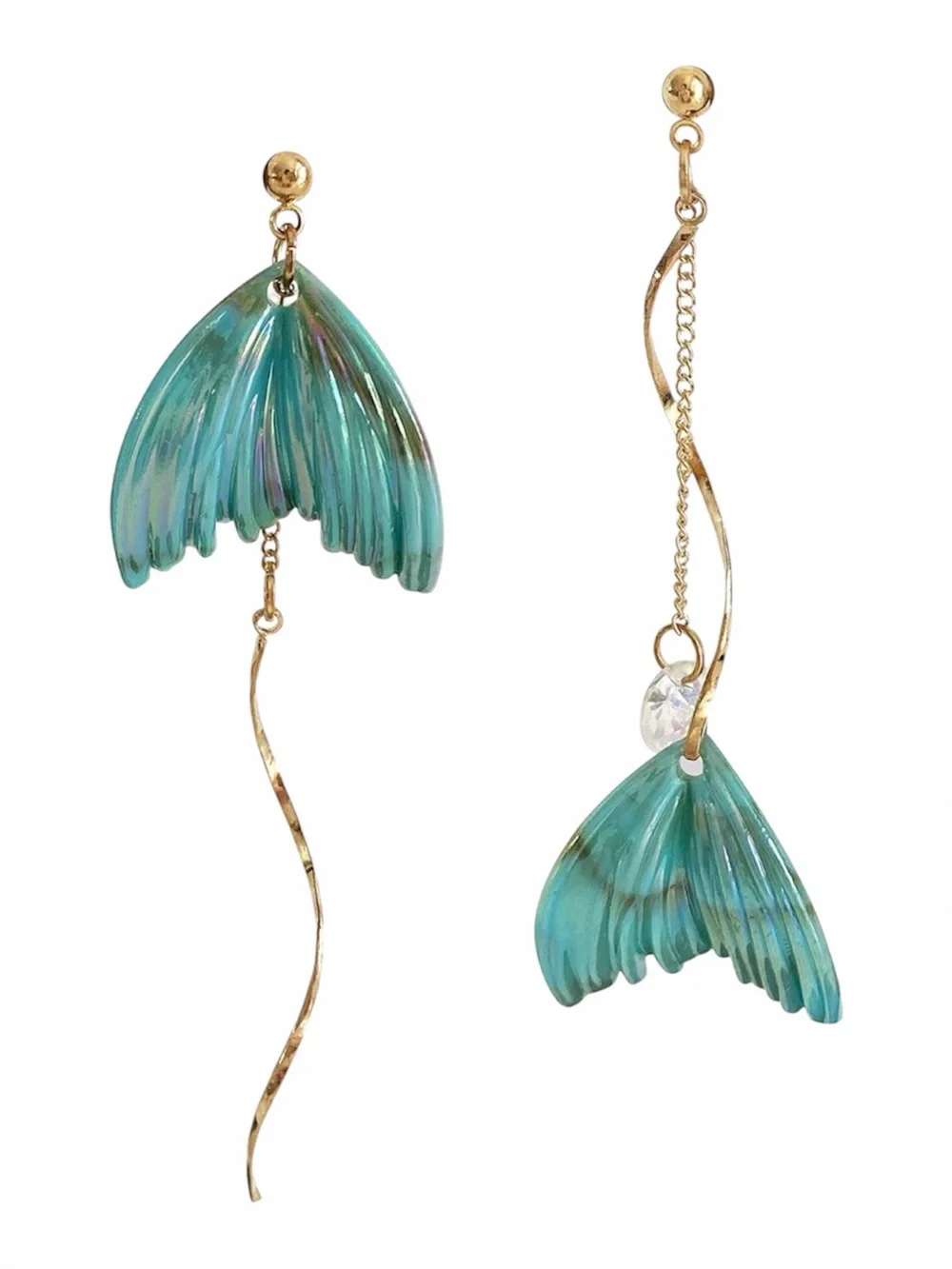 Mermaid Tail Asymmetrical Drop Gold Earrings